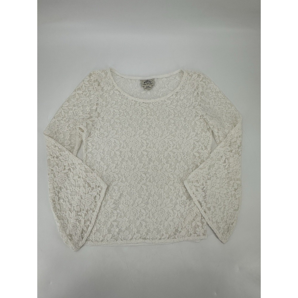Ariat Women's Floral Lace Shirt Medium Pullover White Long Sleeves